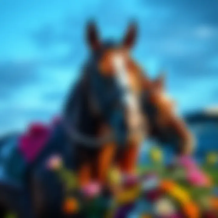 A heartfelt tribute to trainers King Leatherbury and John Shirreffs, featuring a racehorse in memorial garb with flowers around it, honoring their legacy in horse racing.