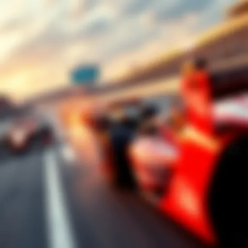 Action shot of cars racing during F1, Indy 500, and Coke 600, showcasing excitement of the Triple Crown weekend