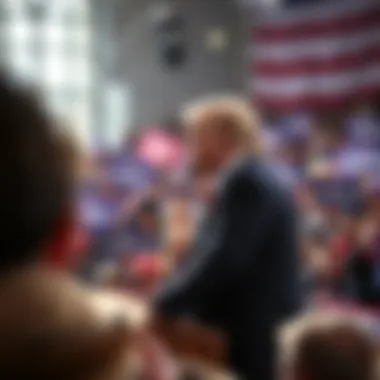 Donald Trump addressing a crowd at a political rally in 2026, with supporters in the background holding signs.
