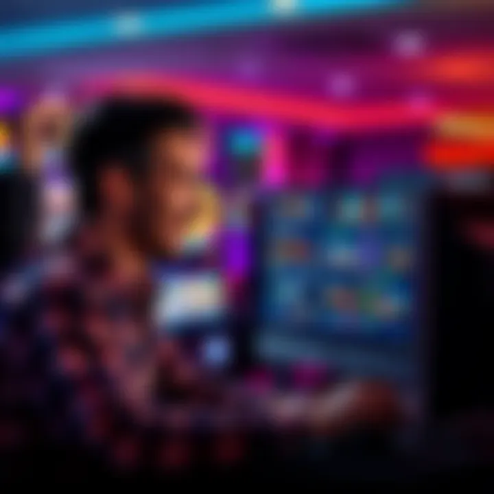 A person browsing a computer with online casino games displayed on the screen, looking satisfied and engaged.