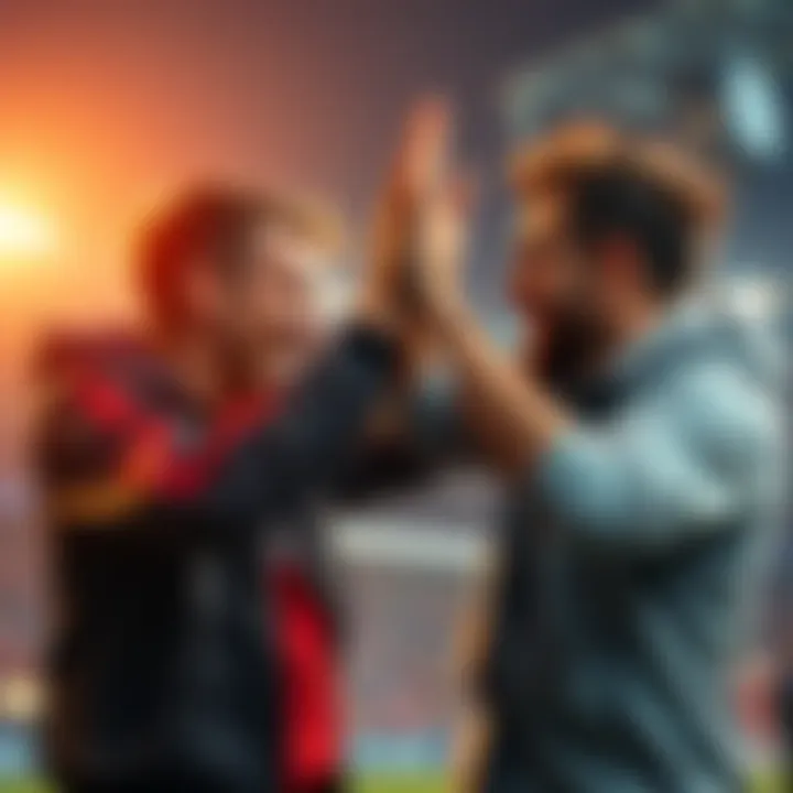 Two friends high-fiving in excitement after a successful sports wager