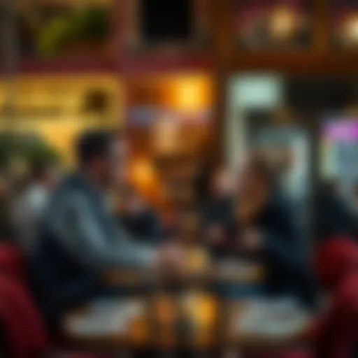 A man and a woman sit at a café table, engaged in a serious discussion about relationships and trust.