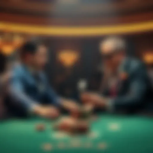 Two players at a card table splitting the pot while a third player looks surprised