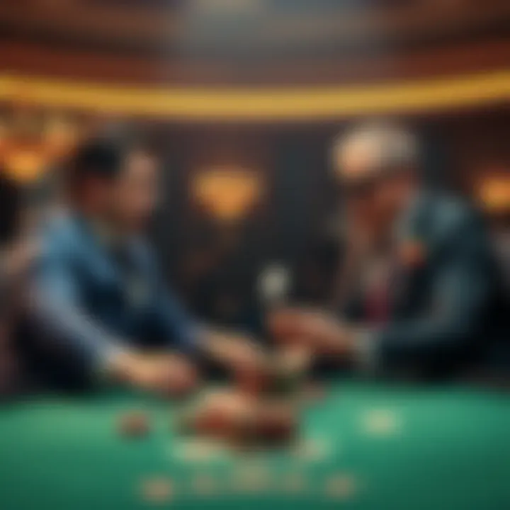 Two players splitting the pot Two players at a card table splitting the pot while a third player looks surprised