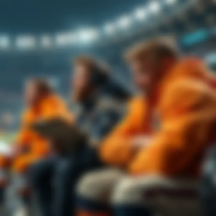 Two sports teams sitting on the bench, looking disappointed during a game, with one player holding a clipboard analyzing strategies.