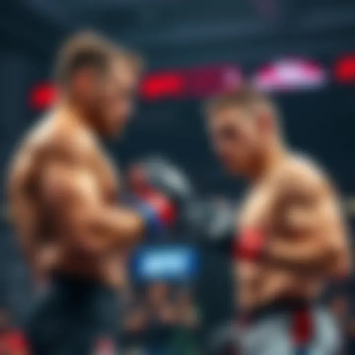 Two UFC fighters warming up in the ring, showcasing their training gear and intense focus before the fight.