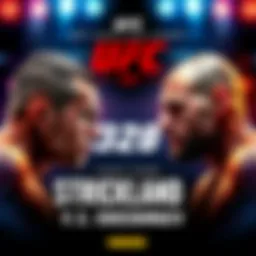 Promotional poster for UFC 328 featuring Strickland vs. Chimaev with fight details and event branding