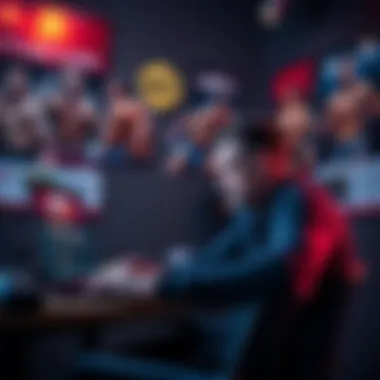 UFC Betting Strategy A person analyzing UFC betting odds on a laptop with martial arts posters in the background.