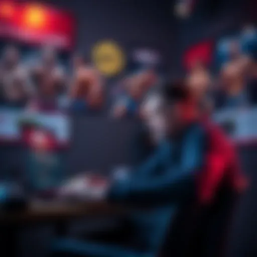 UFC Betting Strategy A person analyzing UFC betting odds on a laptop with martial arts posters in the background.