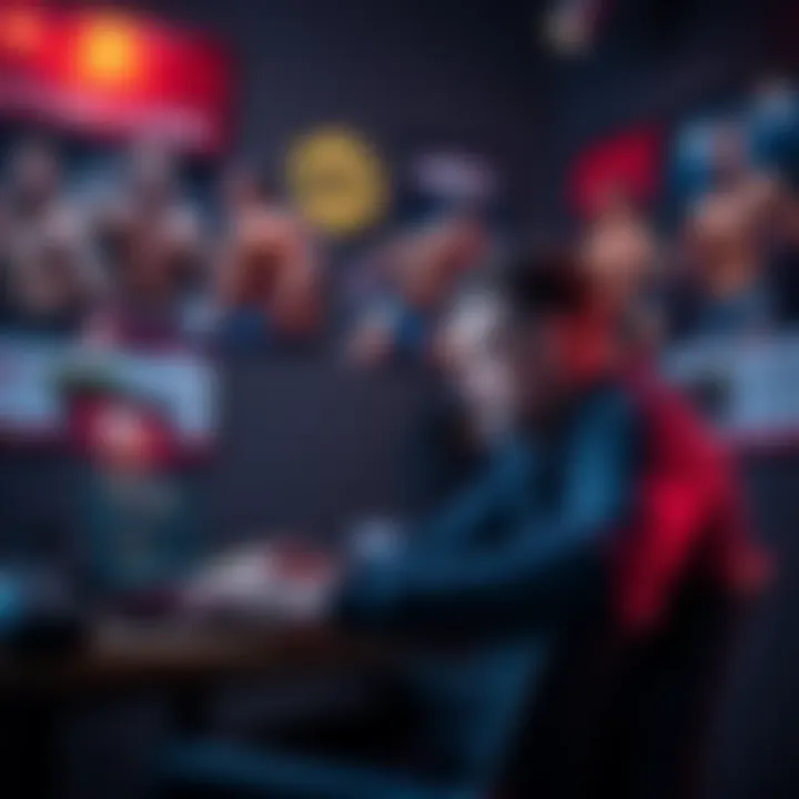 UFC Betting Strategy A person analyzing UFC betting odds on a laptop with martial arts posters in the background.