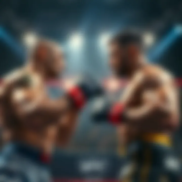 Exciting UFC match scene with fighters Bonfim and Brown facing off in the octagon, showcasing their intense focus and determination.