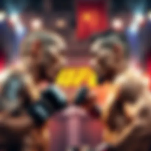 Two MMA fighters facing off in an intense match during UFC China event