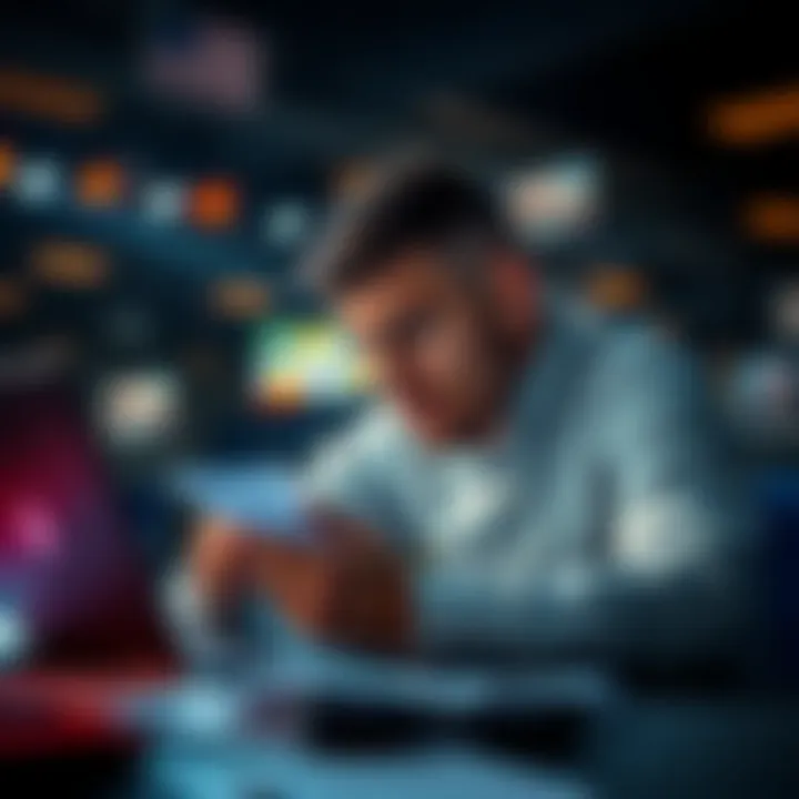 UFC Contender Series Bets A frustrated bettor reviewing loss reports from UFC Contender Series events with a laptop and papers scattered around.
