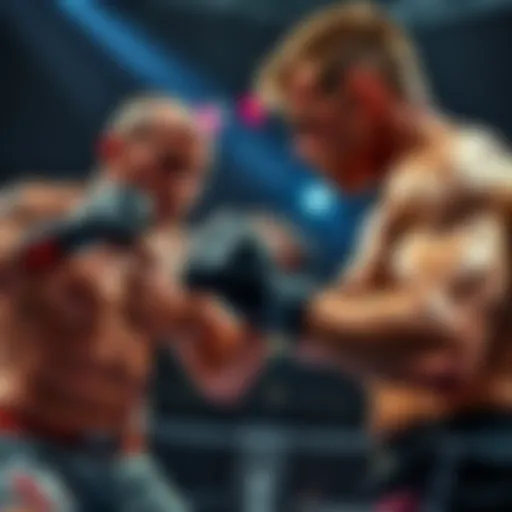 Two UFC fighters competing in the octagon during a match, showcasing intensity and athleticism