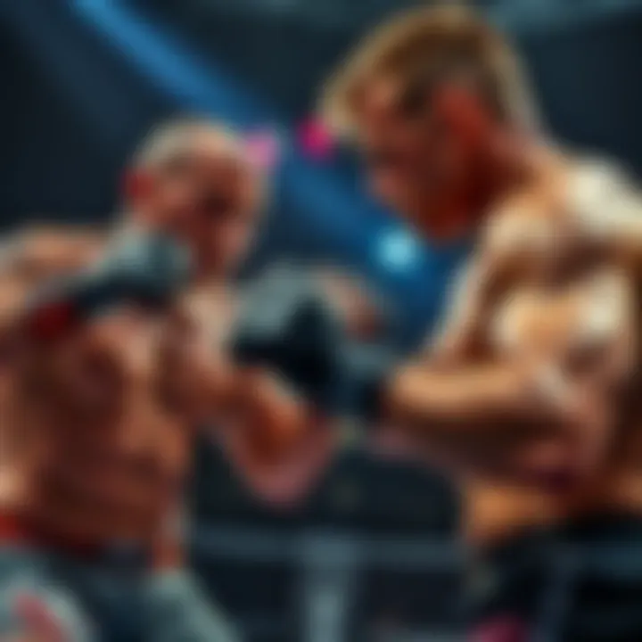 Two UFC fighters competing in the octagon during a match, showcasing intensity and athleticism