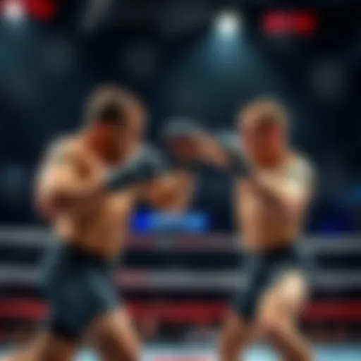 Two UFC fighters competing in the octagon during an intense match