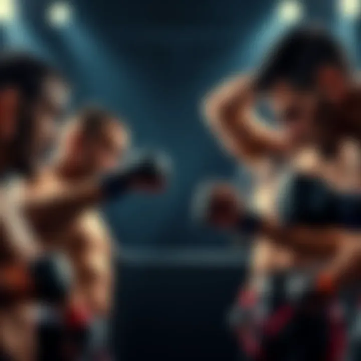 Four UFC fighters in fighting stance ready for their upcoming matches, showcasing intense focus and determination