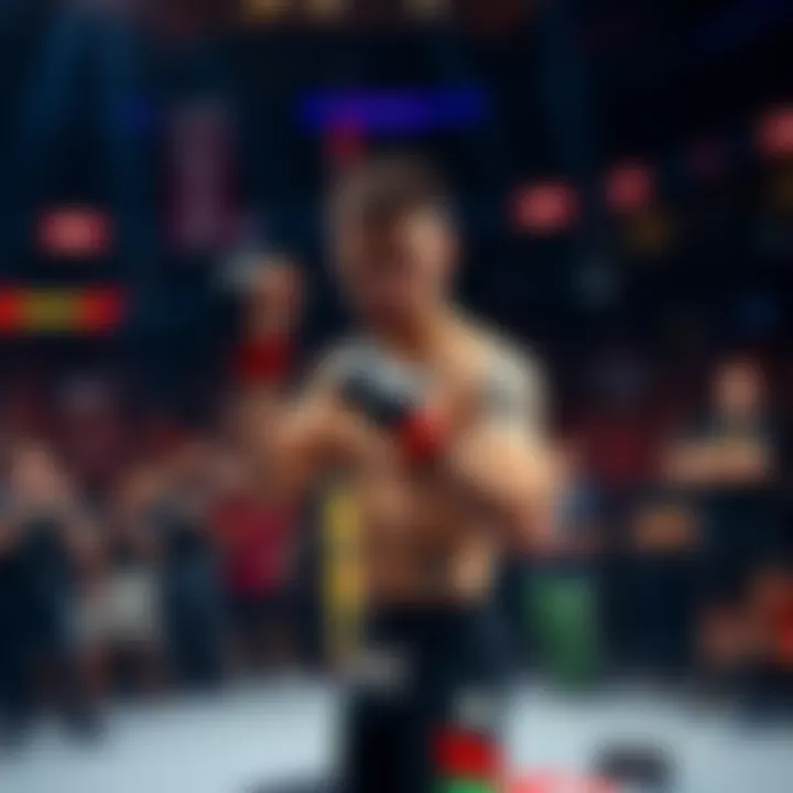 A fighter in a fighting stance with a cheering crowd in the background at UFC Houston