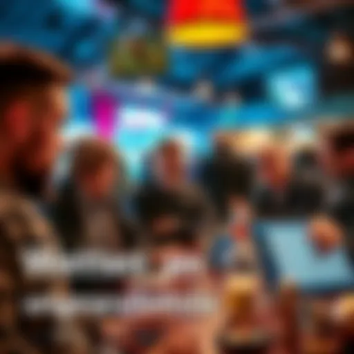 A group of people discussing and placing unusual bets at a lively venue