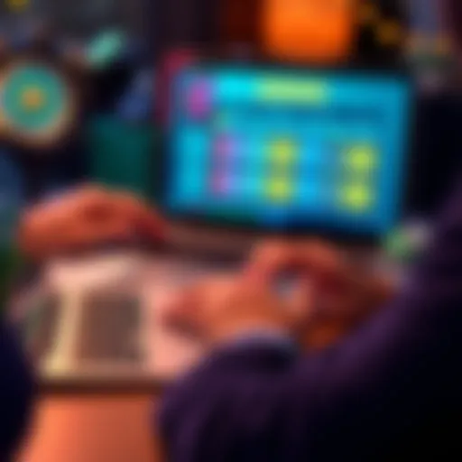 A person reviewing bonus and free spin terms on a laptop with a calculator and documents on the desk