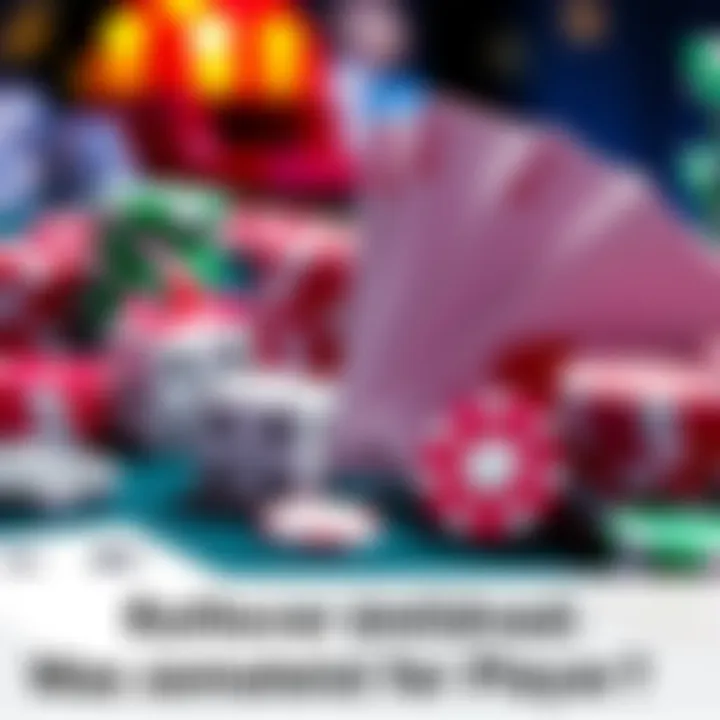 A graphic showing casino elements like dice, cards, and chips representing gambling with a focus on rollover concepts