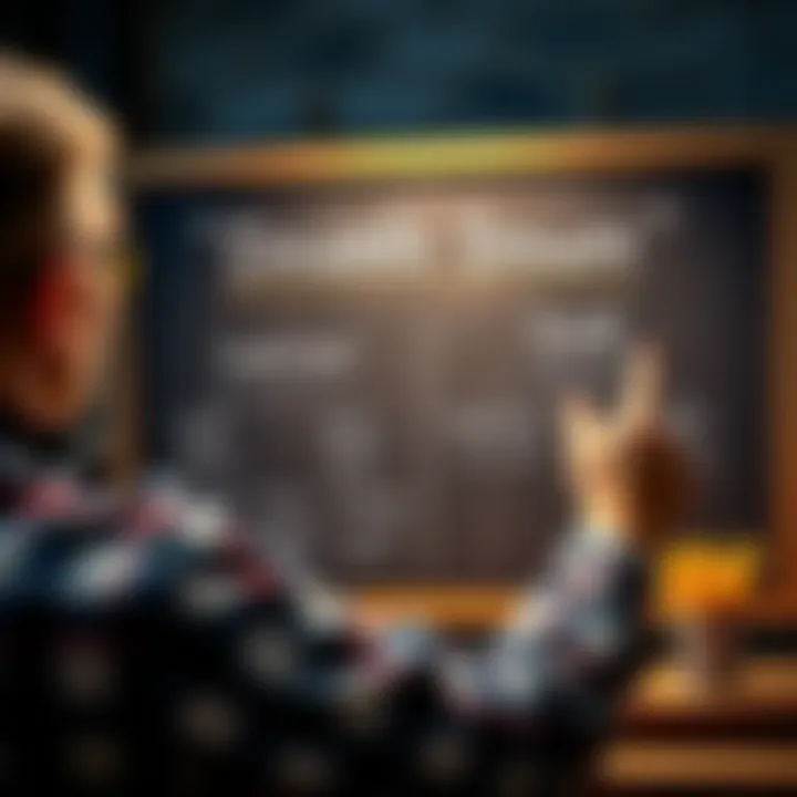 A person explaining the meaning of Double Down on a chalkboard with examples in different contexts