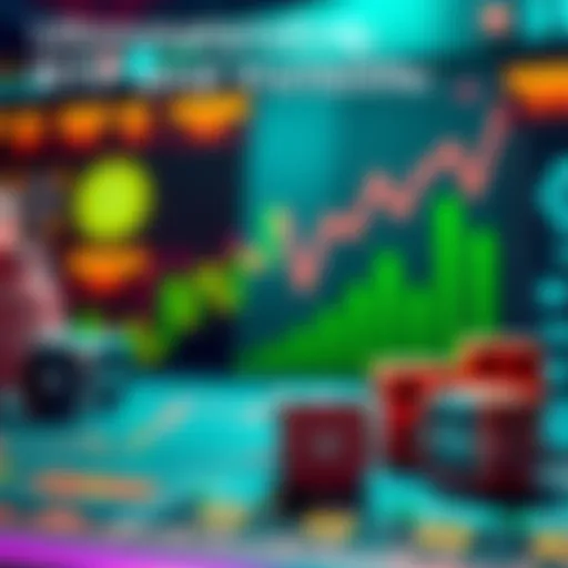 A visual representation of RTP and volatility concepts in gambling, showing charts and dice to illustrate player experience and winning chances.