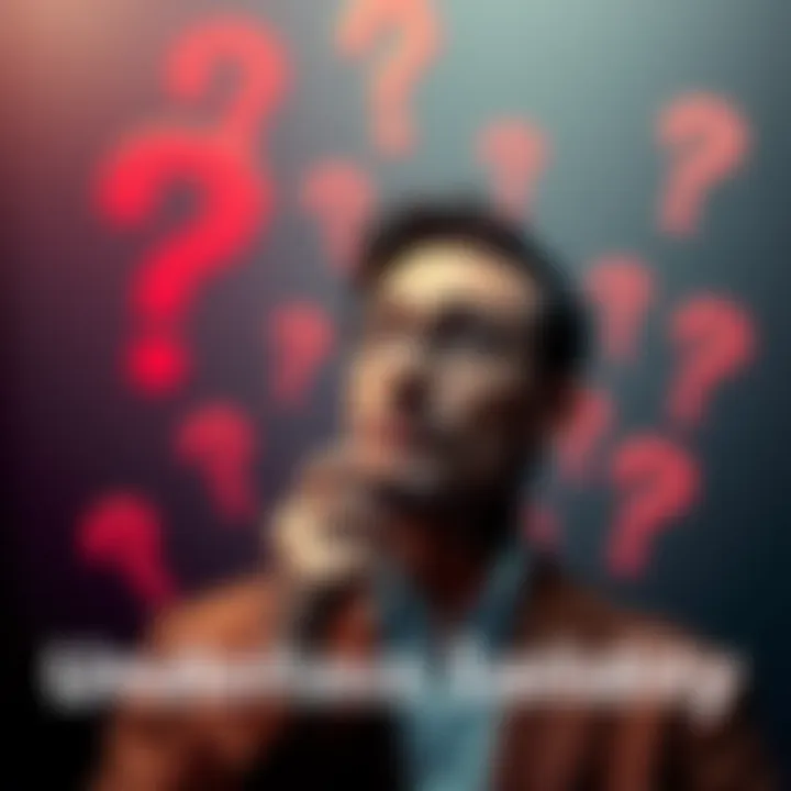 A thoughtful person pondering the concept of solidity, with question marks in the background.