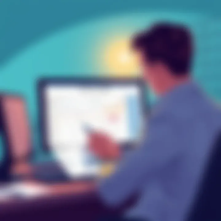 An illustration showing a person exploring a chart and criteria for the Sub Bonus, with a computer in the background