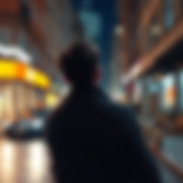 A person looking back at someone behind them on a city street, showing a moment of surprise and connection.