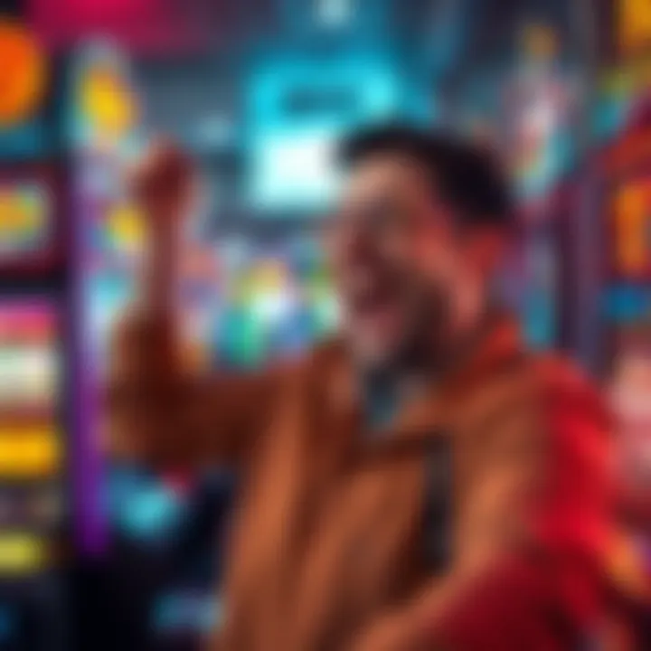 A person celebrating a surprise win after a $0.80 spin on a slot machine, showing excitement and joy.