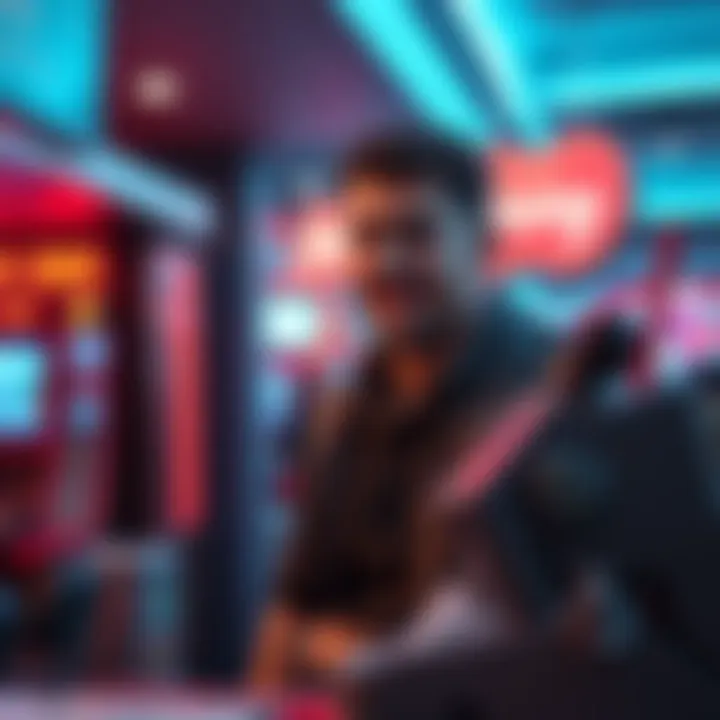 A frustrated player stands at a cash register after winning $500, feeling uneasy about the lack of tips.