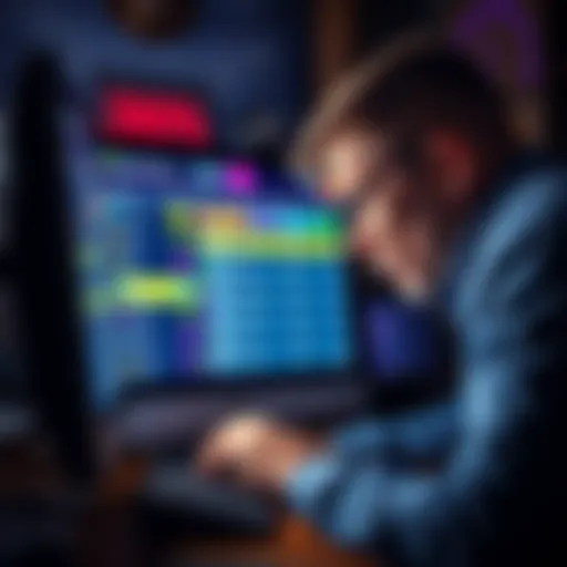 A frustrated bettor looks at a computer screen showing a partial game list with one loss highlighted, symbolizing an unfair payout after a near win in a parlay bet.
