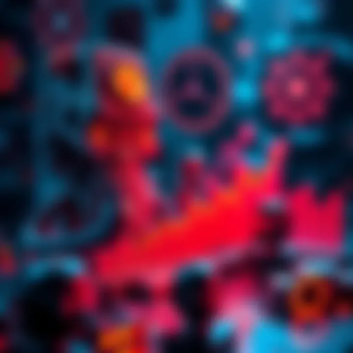 Exploring Unmm Developments A visual representation of current trends and challenges in Unmm, featuring various symbols and charts.