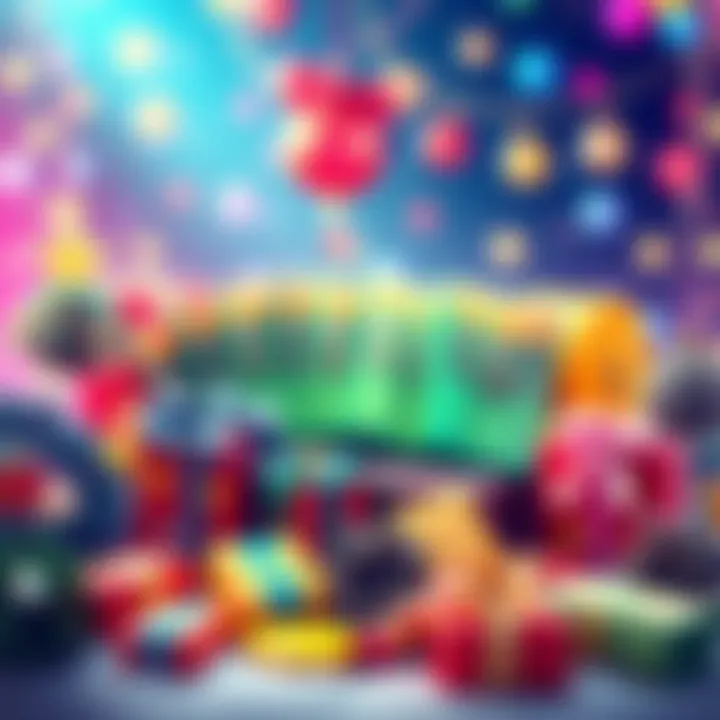 A colorful graphic showing cash rewards and bonus symbols with festive decorations, promoting an upcoming bonus opportunity.