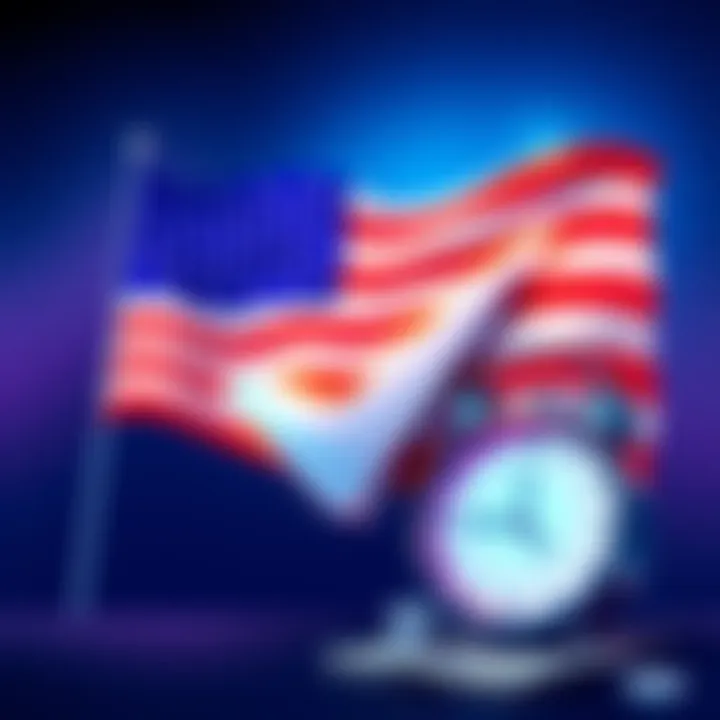 An illustration showing a US flag alongside a check mark, symbolizing quick ID verification for Stake accounts. A clock indicates speed, and cash represents the $40 fee.