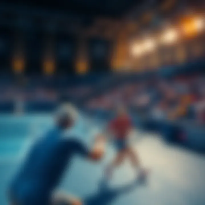 Tennis players competing at the US Open with spectators in the background