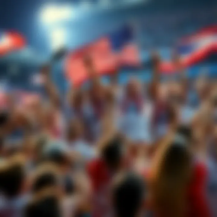 USA soccer team celebrating qualification USA soccer team celebrates their victory and qualification to the knockout stage of the 2026 World Cup, surrounded by excited fans holding flags.