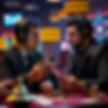 USC ML Strategy Discussion Two people discussing strategies for USC ML, weighing options to play or cash out, with money and gaming elements visible.