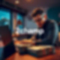 A person looking frustrated while trying to withdraw money from 2champ.com, with a laptop and a stack of cash on the table