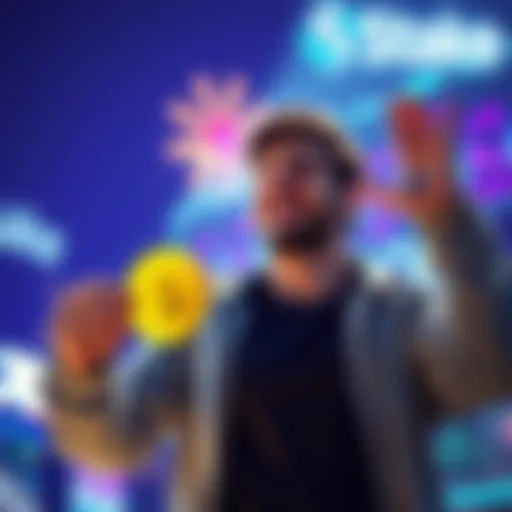 A happy person holding a dollar sign, symbolizing the discovery of an unclaimed bonus on a user board.