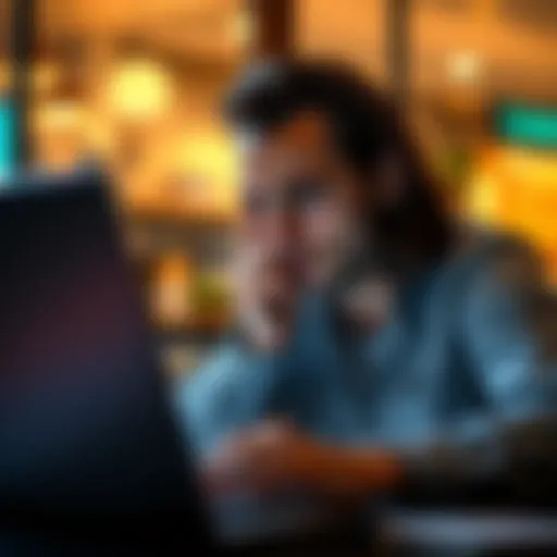 A person looking distressed while checking online banking on a laptop, showing frustration over missing funds.