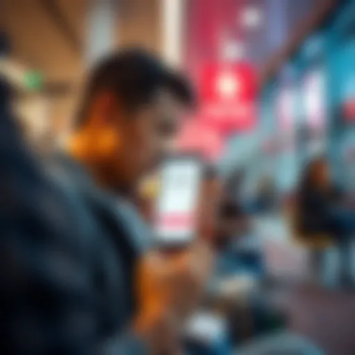 User facing payment issue A frustrated person looks at their phone, showing a payment app with an error message while sitting in a public place, symbolizing difficulties in cashing out in different states.