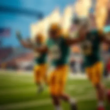 USF football team celebrating a successful play against Rice