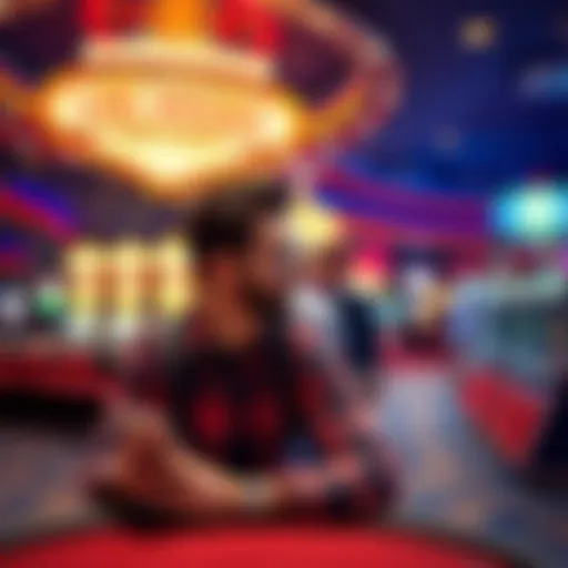 A traveler enjoying a lively casino atmosphere in Las Vegas, with poker tables and slot machines in the background.