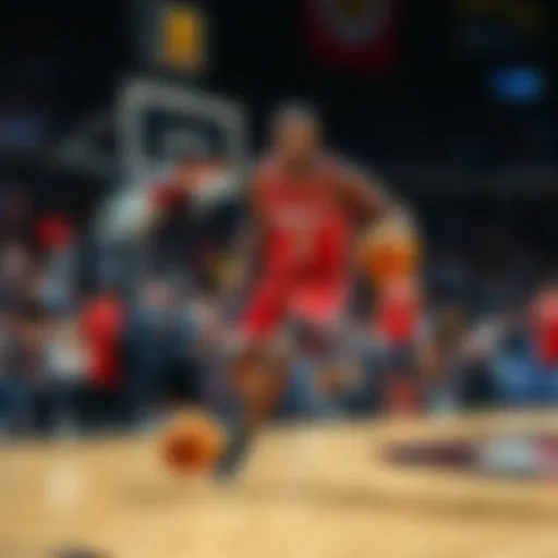 Victor Wembanyama dribbling the ball during a game with fans in the background speculating about his future.