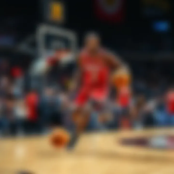 Victor Wembanyama dribbling the ball during a game with fans in the background speculating about his future.