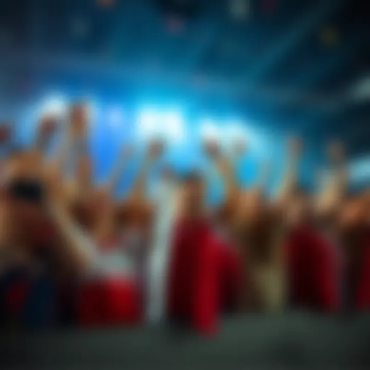 A group of happy fans cheering and holding banners after a recent win, capturing the joy of success.