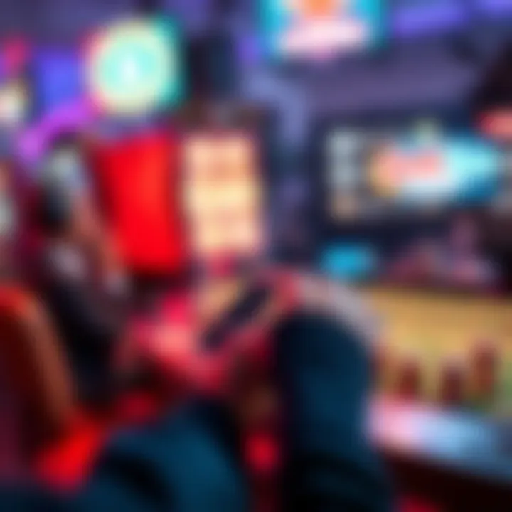 A person looking for high-stakes gambling accounts from various platforms, holding a smartphone while considering offers from brokers.