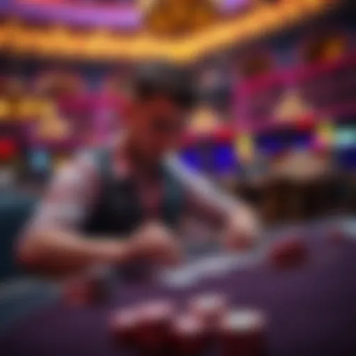 VIP player at a casino table A focused VIP player examining cards and chips at a casino table, considering strategies for reaching Seven Stars status.